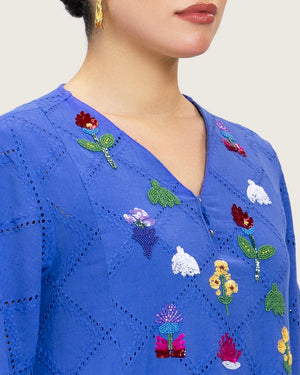 فستان قطن A-Line بتفاصيل خرزية وترتر يدوي