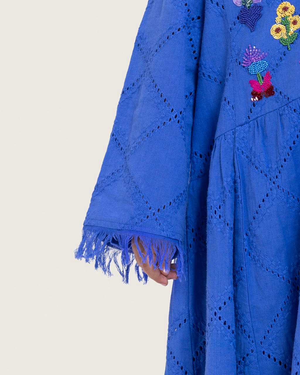 Kids Eyelet Cotton A-Line Dress with Handmade Beaded & Sequin Details