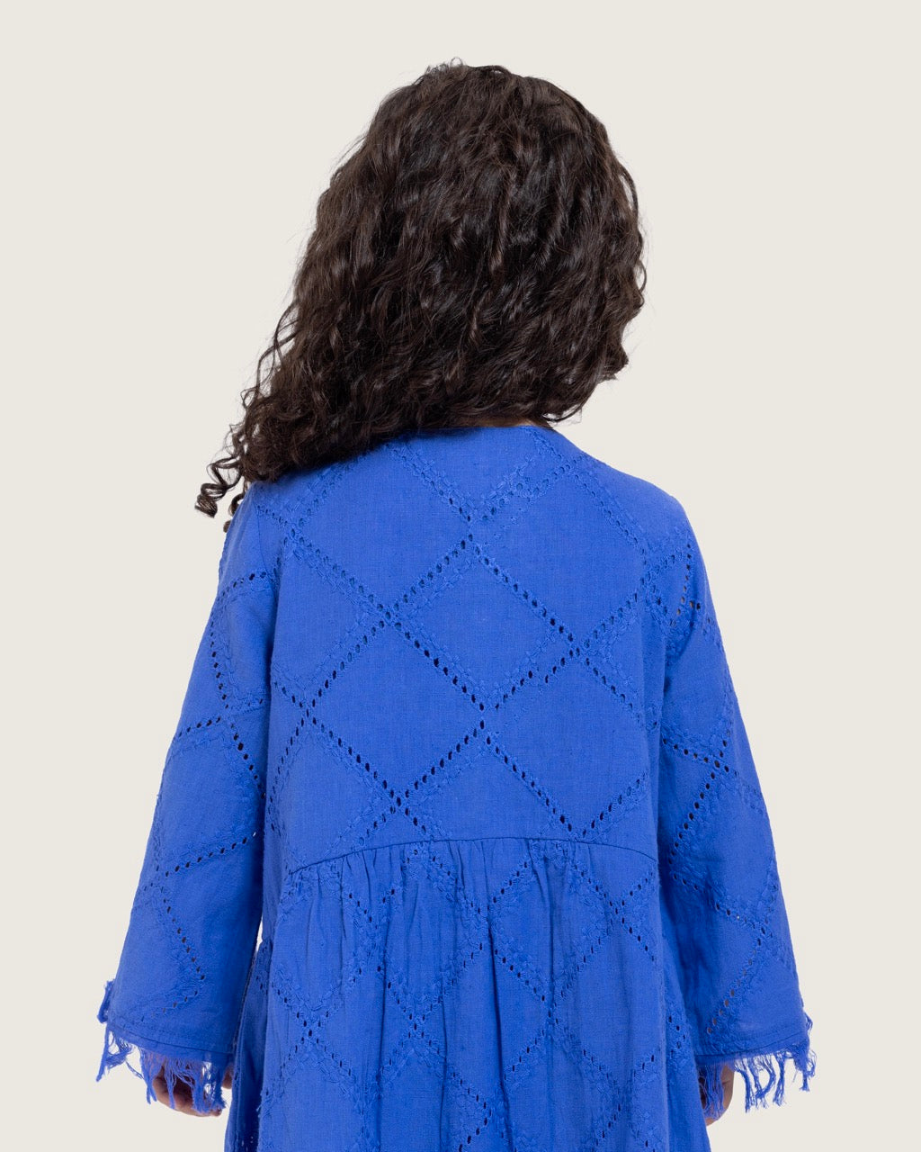 Kids Eyelet Cotton A-Line Dress with Handmade Beaded & Sequin Details