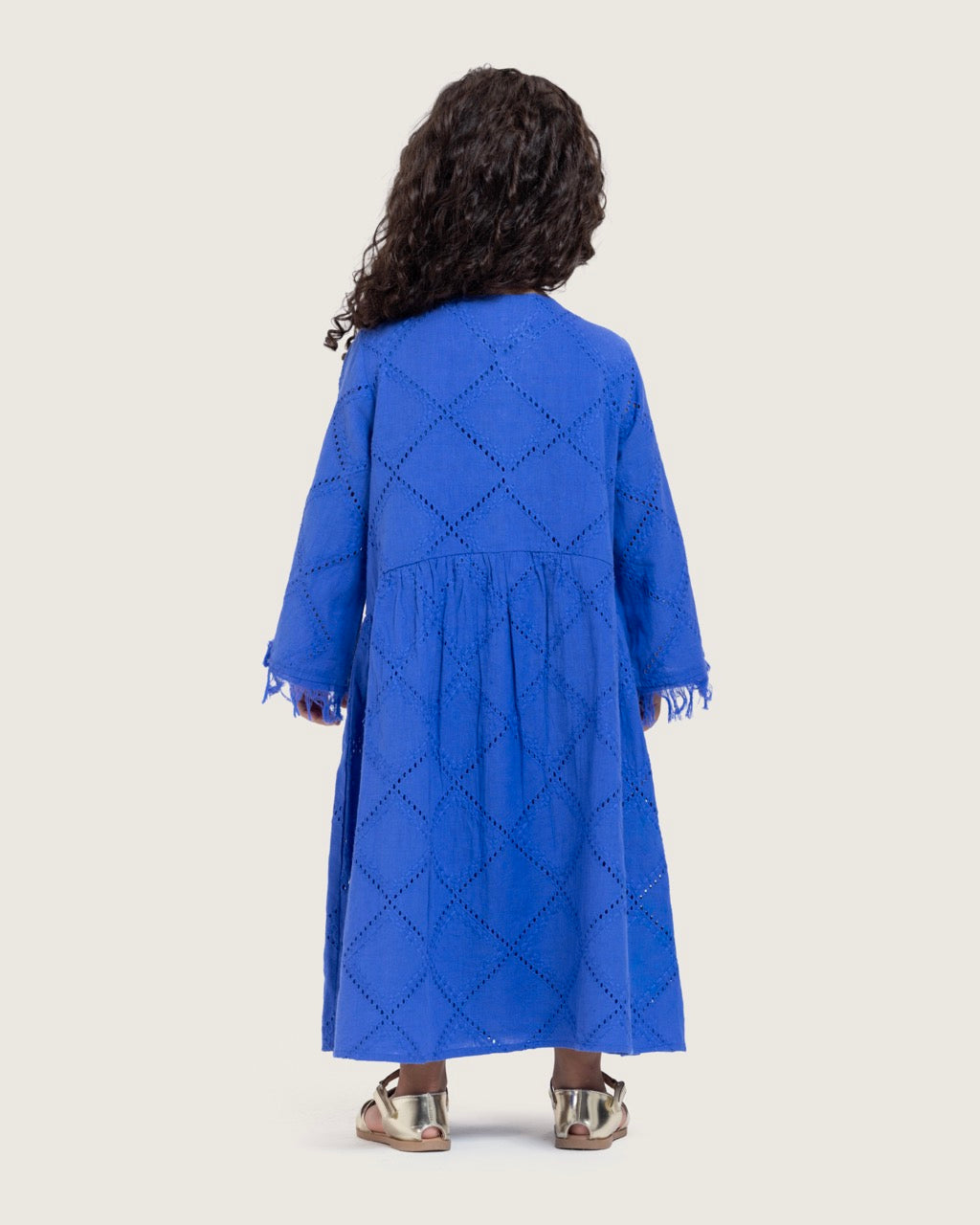 Kids Eyelet Cotton A-Line Dress with Handmade Beaded & Sequin Details