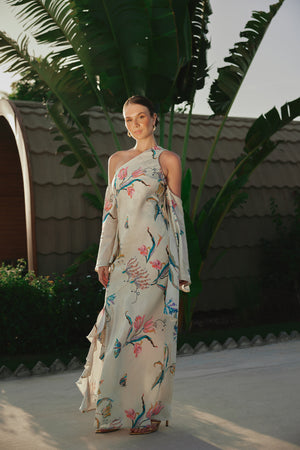 Whimsical Blooms: Satin Jacquard Dress