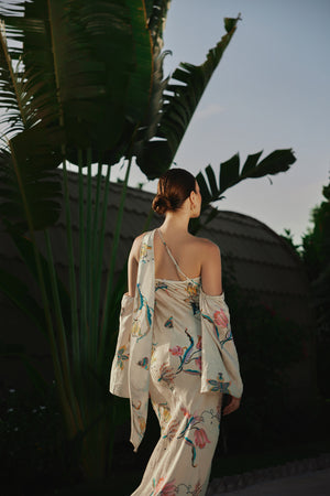 Whimsical Blooms: Satin Jacquard Dress