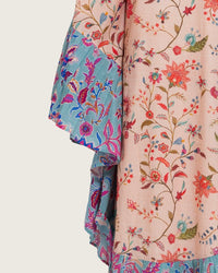A flowy cotton kaftan with ruffle wide sleeves and mix print - Noētic
