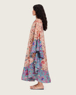 A flowy cotton kaftan with ruffle wide sleeves and mix print - Noētic