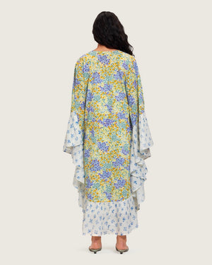 A flowy cotton kaftan with ruffle wide sleeves and pastel print - Noētic