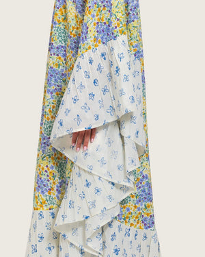 A flowy cotton kaftan with ruffle wide sleeves and pastel print - Noētic