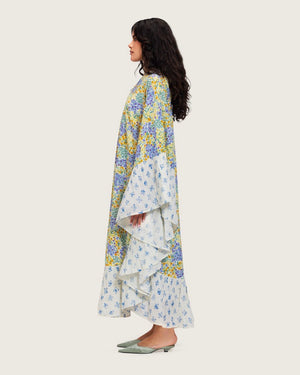A flowy cotton kaftan with ruffle wide sleeves and pastel print - Noētic