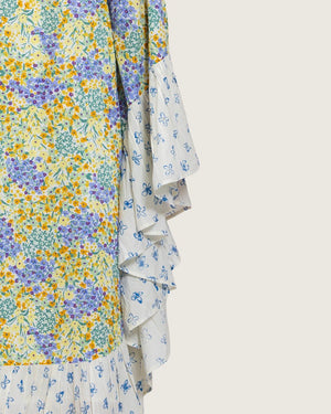 A flowy cotton kaftan with ruffle wide sleeves and pastel print - Noētic