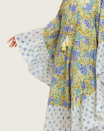 A flowy cotton kaftan with ruffle wide sleeves and pastel print - Noētic