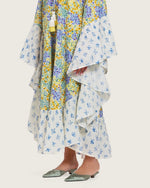 A flowy cotton kaftan with ruffle wide sleeves and pastel print - Noētic