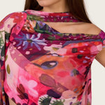 Abstract Floral Mesh Top & Skirt Set with Beaded Belt - Noētic
