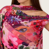 Abstract Floral Mesh Top & Skirt Set with Beaded Belt - Noētic