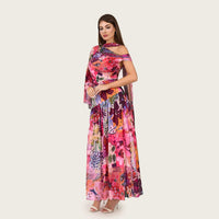 Abstract Floral Mesh Top & Skirt Set with Beaded Belt - Noētic