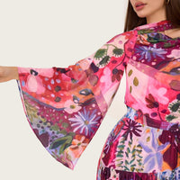 Abstract Floral Mesh Top & Skirt Set with Beaded Belt - Noētic