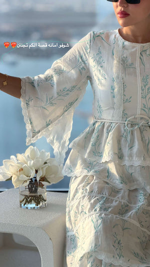 Aqua Bloom Tiered Lace Trim Maxi Dress - Noētic