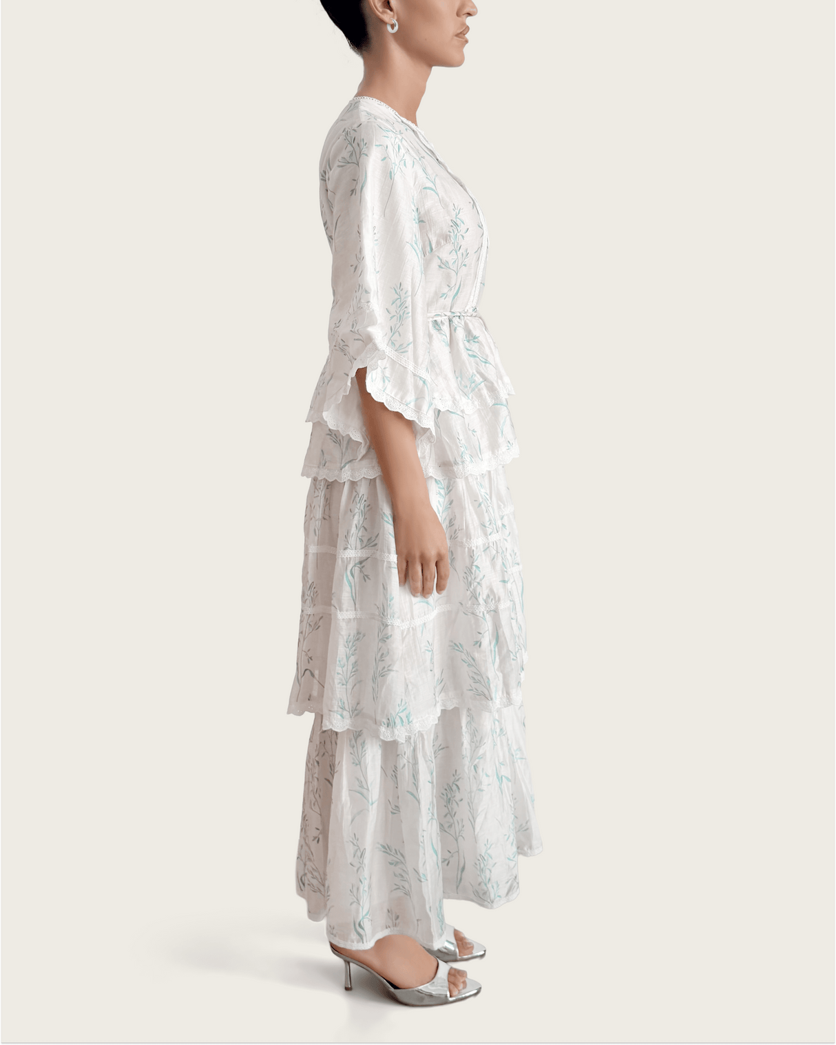 Aqua Bloom Tiered Lace Trim Maxi Dress - Noētic