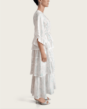 Aqua Bloom Tiered Lace Trim Maxi Dress - Noētic