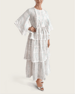 Aqua Bloom Tiered Lace Trim Maxi Dress - Noētic