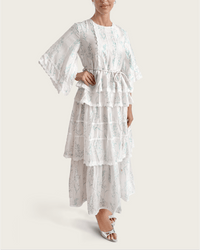 Aqua Bloom Tiered Lace Trim Maxi Dress - Noētic