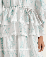Aqua Bloom Tiered Lace Trim Maxi Dress - Noētic