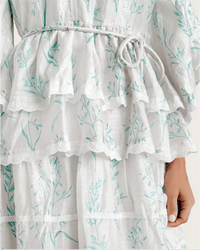 Aqua Bloom Tiered Lace Trim Maxi Dress - Noētic