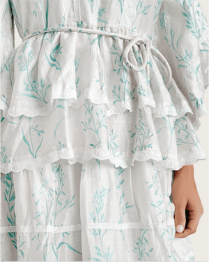 Aqua Bloom Tiered Lace Trim Maxi Dress - Noētic