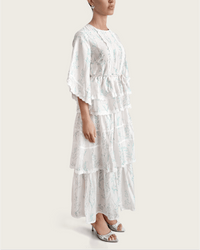 Aqua Bloom Tiered Lace Trim Maxi Dress - Noētic