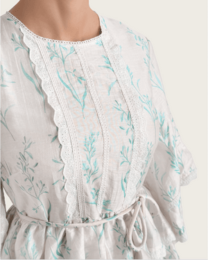 Aqua Bloom Tiered Lace Trim Maxi Dress - Noētic