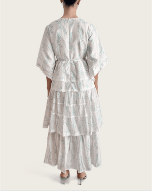 Aqua Bloom Tiered Lace Trim Maxi Dress - Noētic