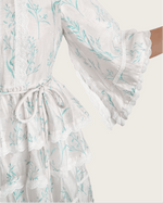 Aqua Bloom Tiered Lace Trim Maxi Dress - Noētic