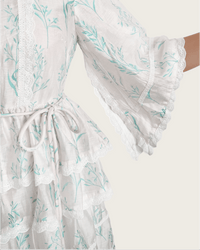 Aqua Bloom Tiered Lace Trim Maxi Dress - Noētic