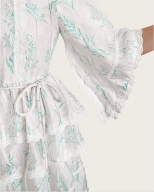 Aqua Bloom Tiered Lace Trim Maxi Dress - Noētic