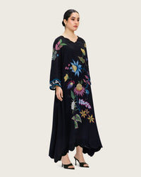 Artistic Floral Maxi Dress with Scalloped Hem - Noētic