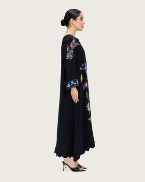 Artistic Floral Maxi Dress with Scalloped Hem - Noētic