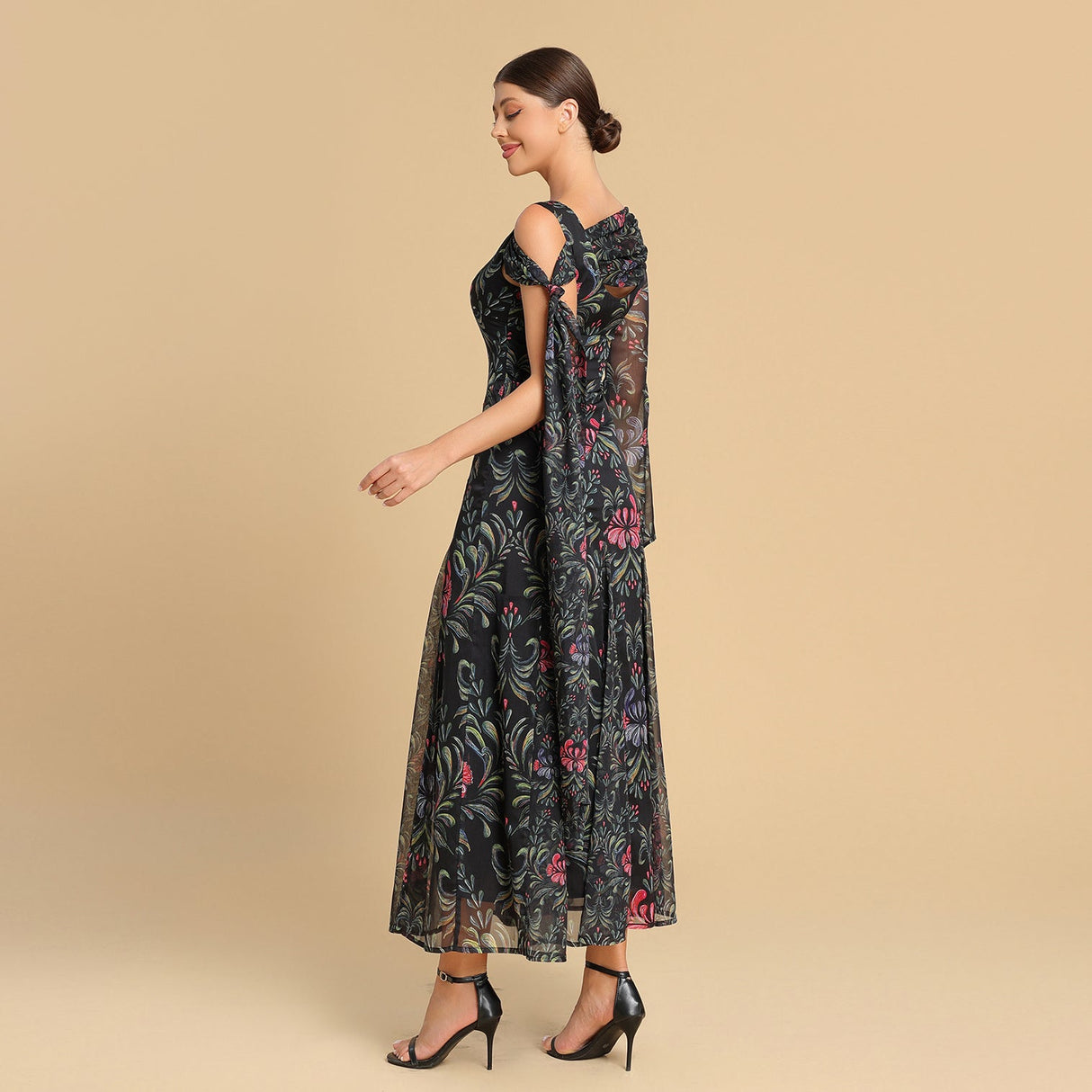 Asymmetrical sleeves chiffon dress - Noētic