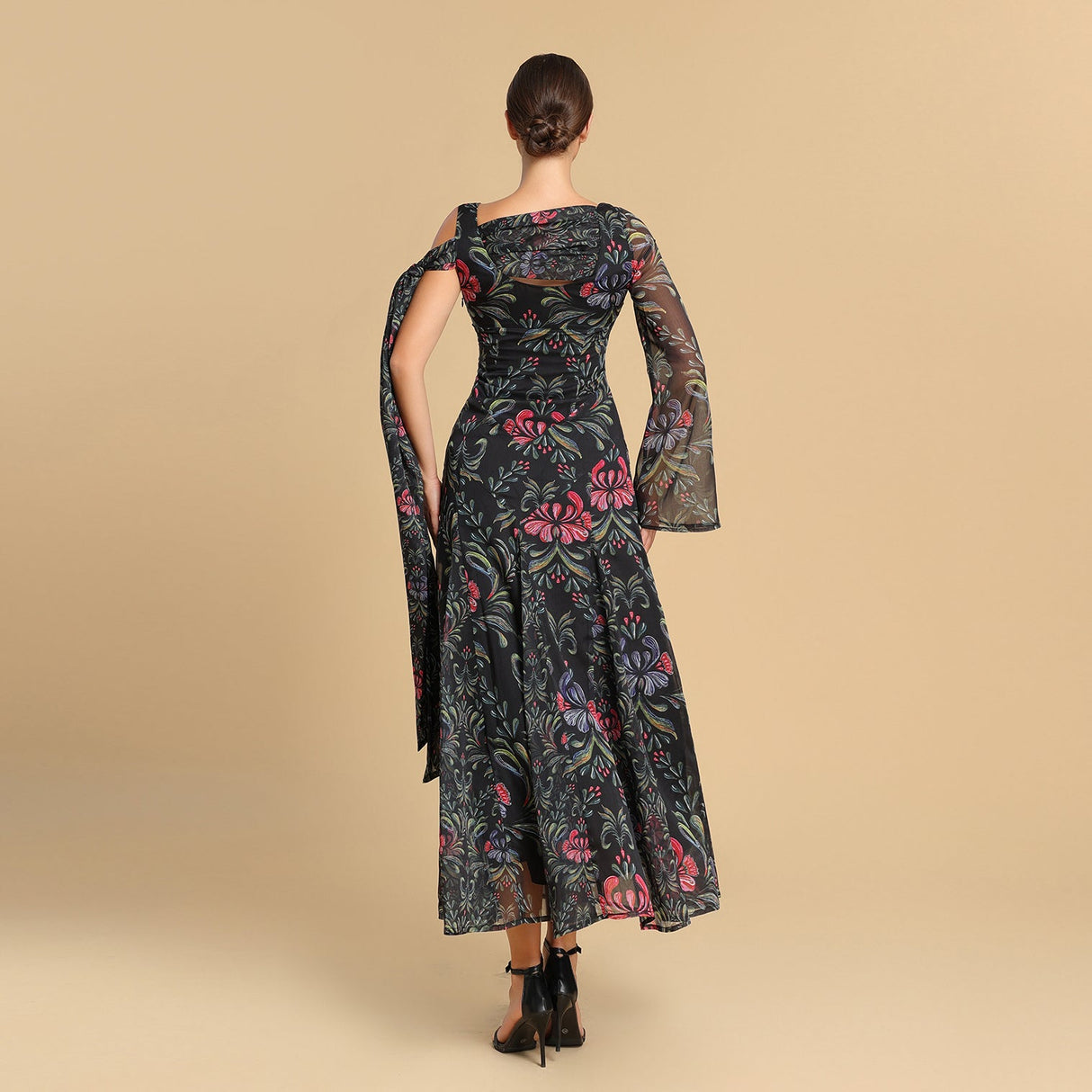 Asymmetrical sleeves chiffon dress - Noētic