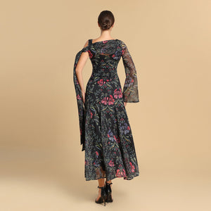 Asymmetrical sleeves chiffon dress - Noētic