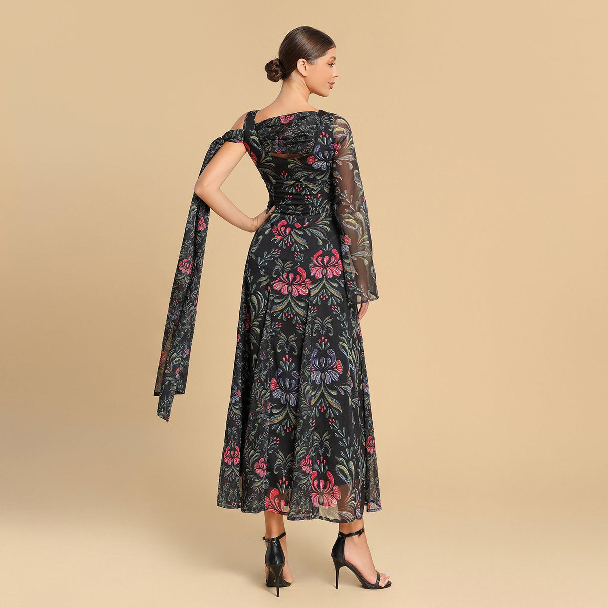 Asymmetrical sleeves chiffon dress - Noētic