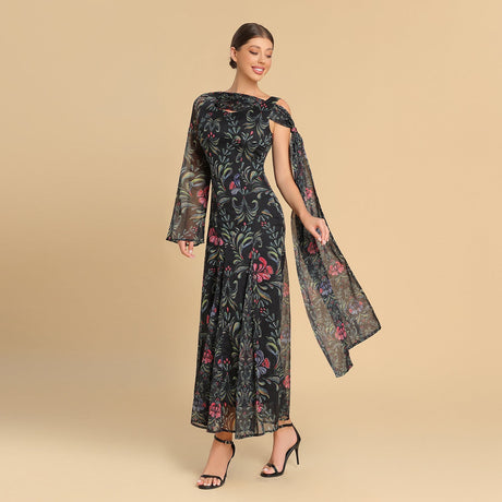 Asymmetrical sleeves chiffon dress - Noētic