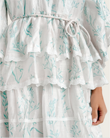 Aqua Bloom Tiered Lace Trim Maxi Dress