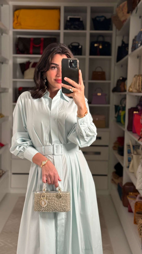 Baby Blue Poplin Shirt Dress - Noētic