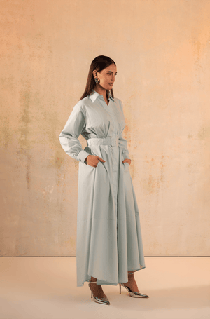 Baby Blue Poplin Shirt Dress - Noētic