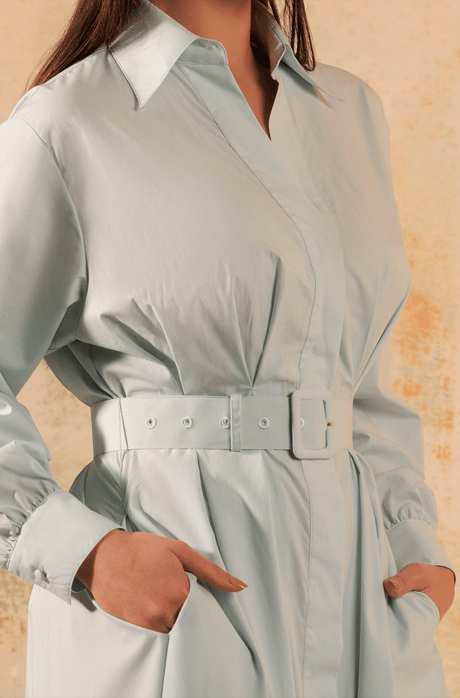 Baby Blue Poplin Shirt Dress - Noētic
