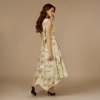 Beige Coastal Printed Linen Dress - Noētic