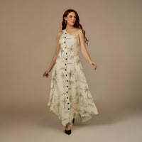 Beige Coastal Printed Linen Dress - Noētic