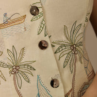 Beige Coastal Printed Linen Dress - Noētic