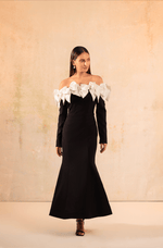 Black and White Off-Shoulder Hourglass Crepe Dress - Noētic