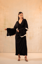 Black and White Wrap Crepe with Ruffled Sleeve Dress - Noētic