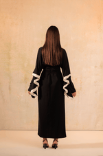 Black and White Wrap Crepe with Ruffled Sleeve Dress - Noētic