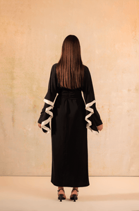 Black and White Wrap Crepe with Ruffled Sleeve Dress - Noētic